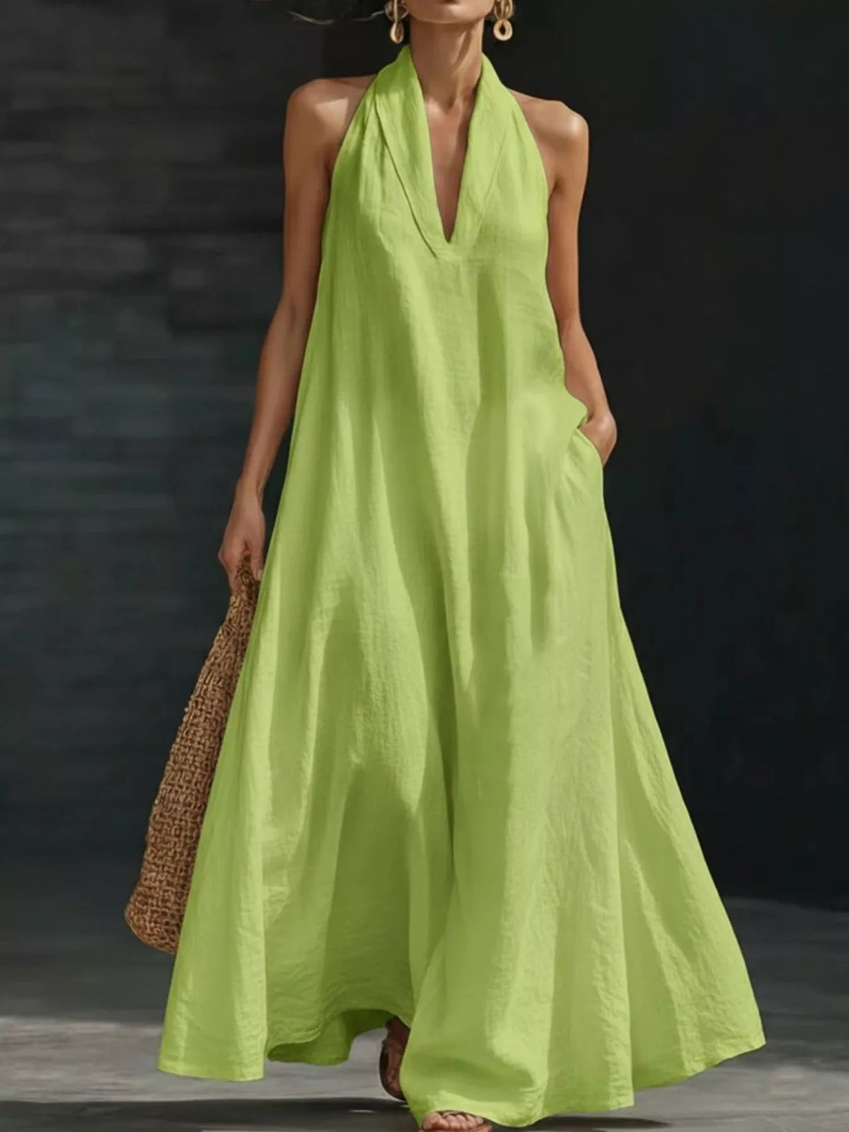 Halter neck maxi dress styled look