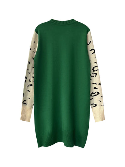 Leopard Round Neck Sweater Dress - Fashorio