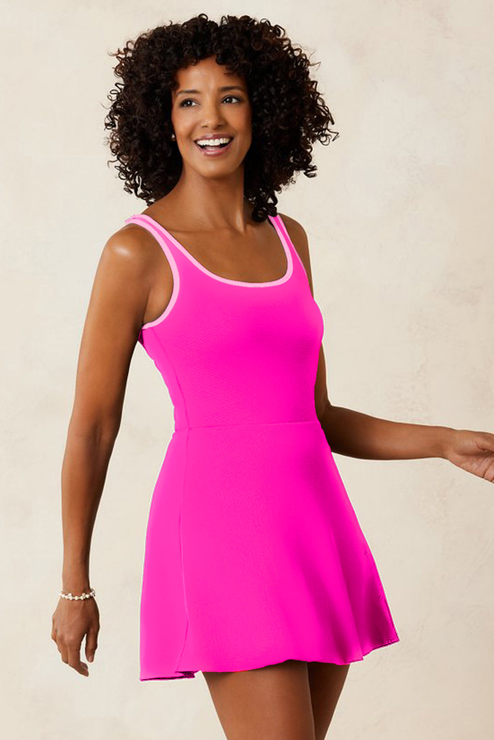 One piece swim dress rose red back view
