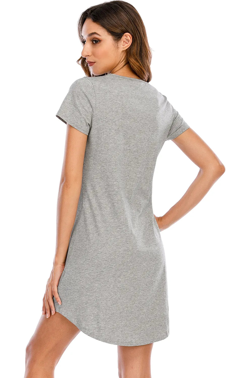 Graphic Round Neck Short Sleeve Lounge Dress - Fashorio