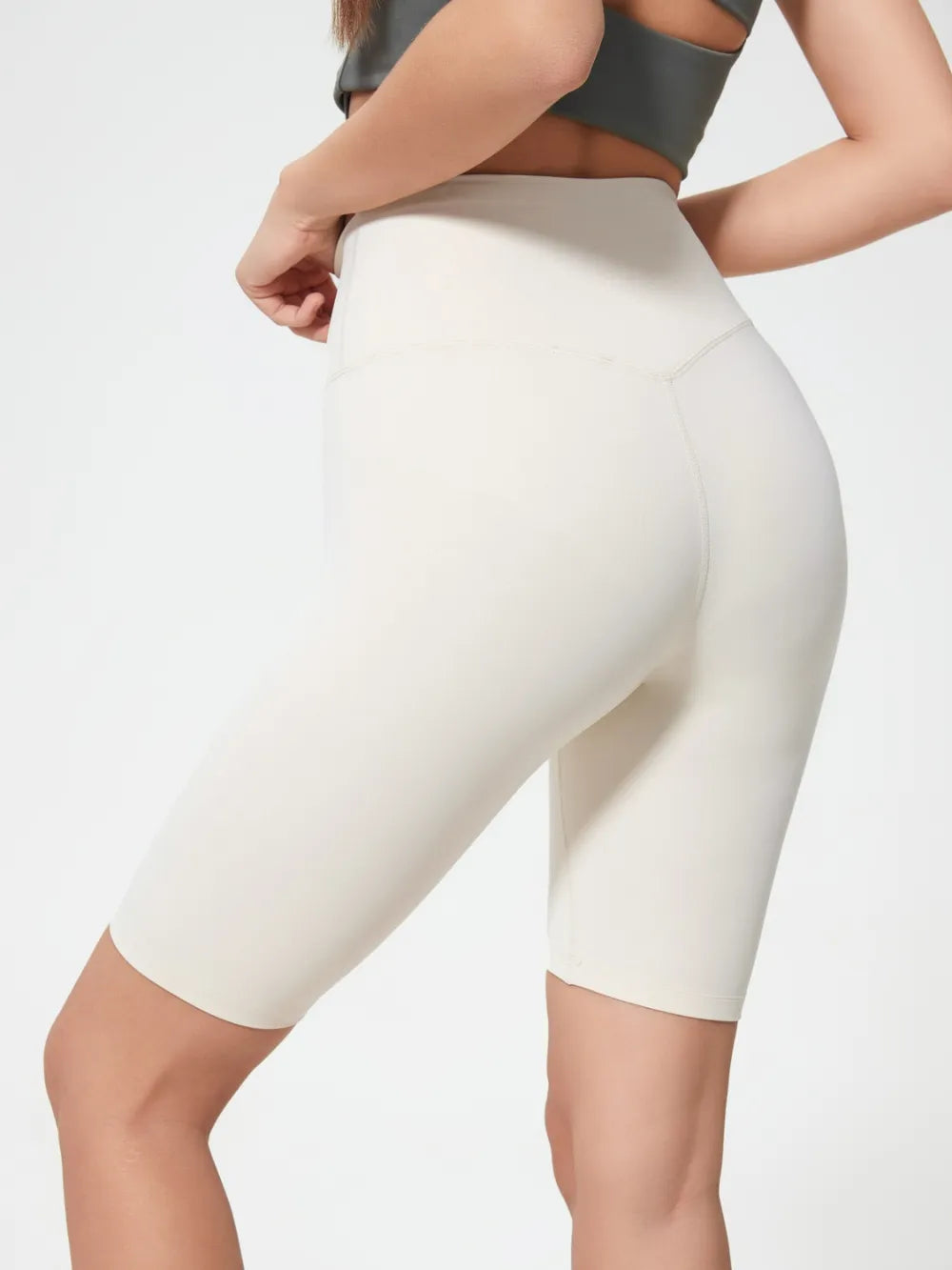 high rise wide waistband active shorts detail view 15