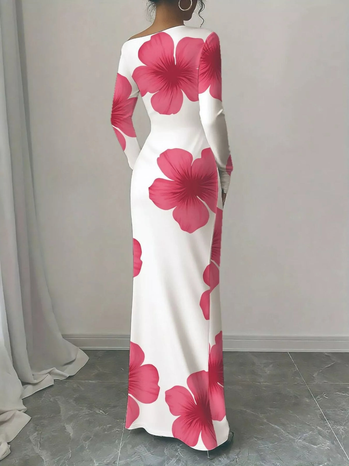 Floral one shoulder maxi dress back view