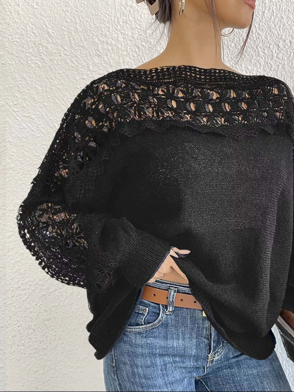 Crochet sweater cutout texture detail