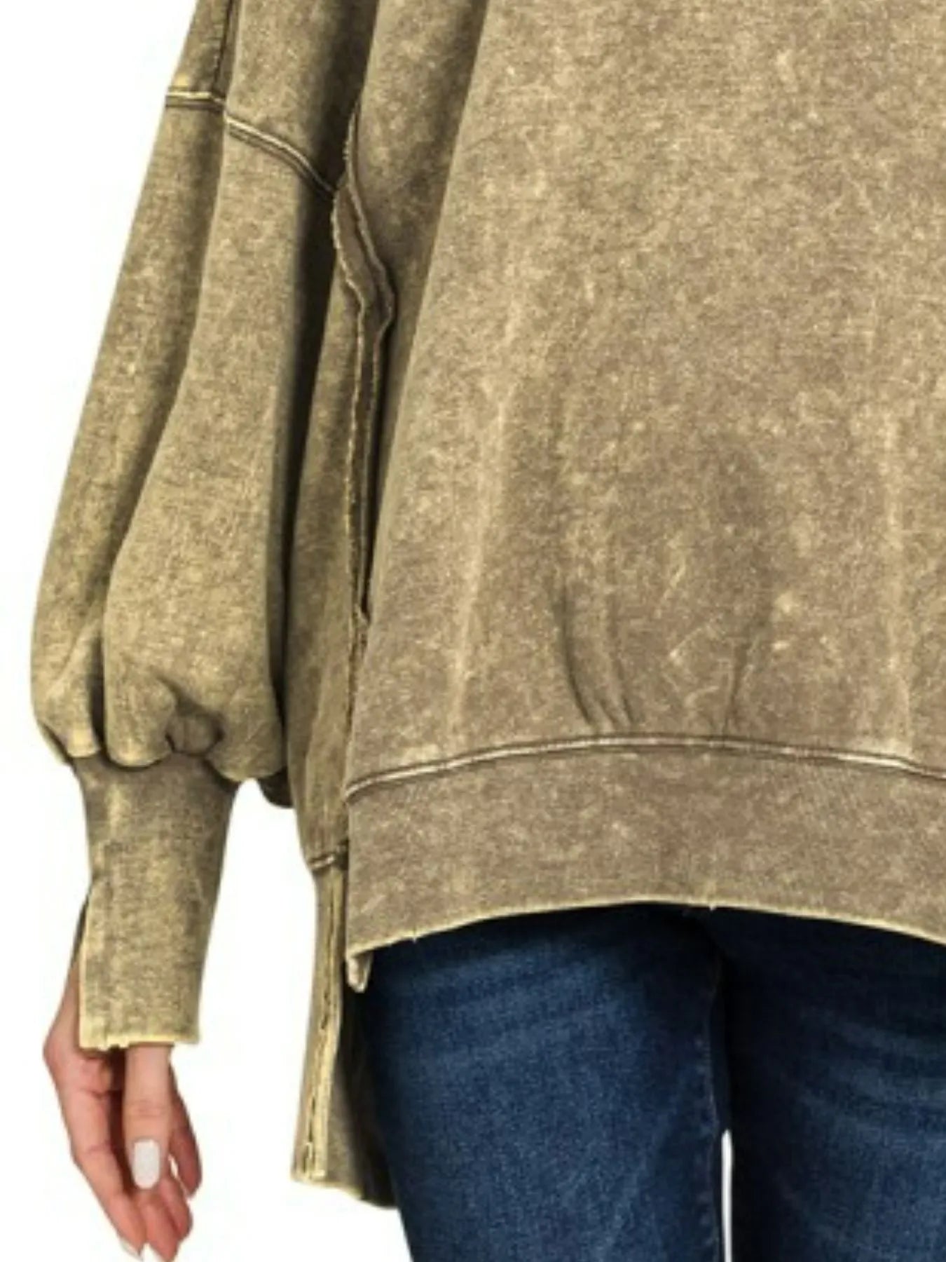 Zenana Acid Wash Exposed-Seam High Low Sweatshirt - Fashorio