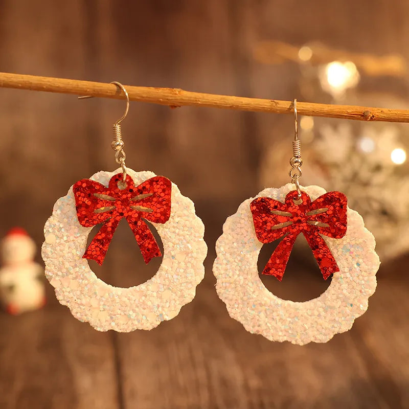 Faux Leather Sequin Wreath Shape Earrings