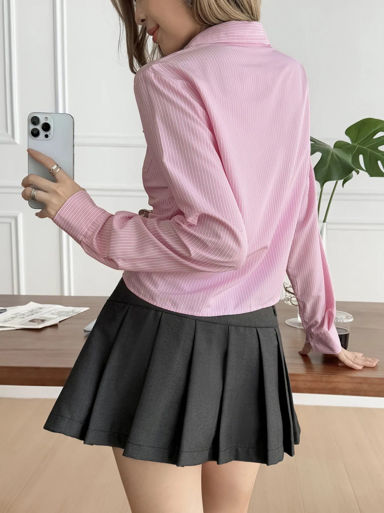 Striped Button-Up Long Sleeve Shirt - Fashorio