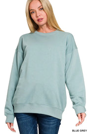 Zenana Fleece Round Neck Sweatshirts BLUE GREY - Fashorio