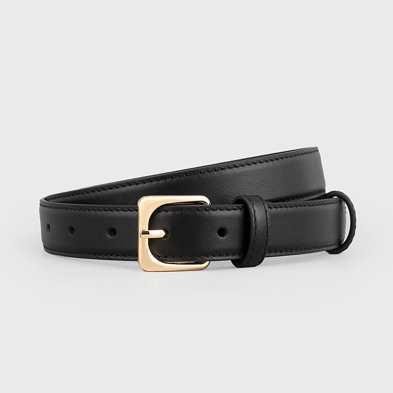 Timeless gold buckle leather belt full view
