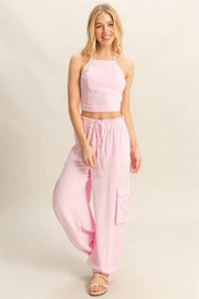 HYFVE Crop Top and Cargo Pants Set L.PINK - Fashorio