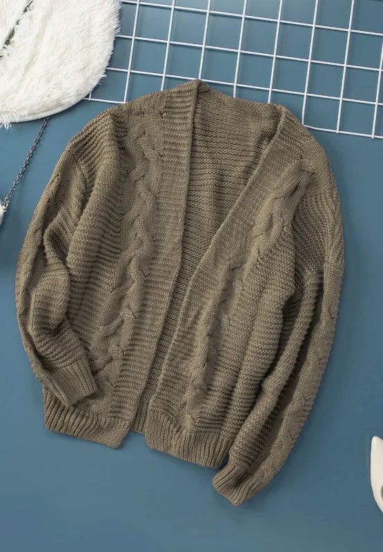Cable-Knit Open Front Cardigan - Fashorio
