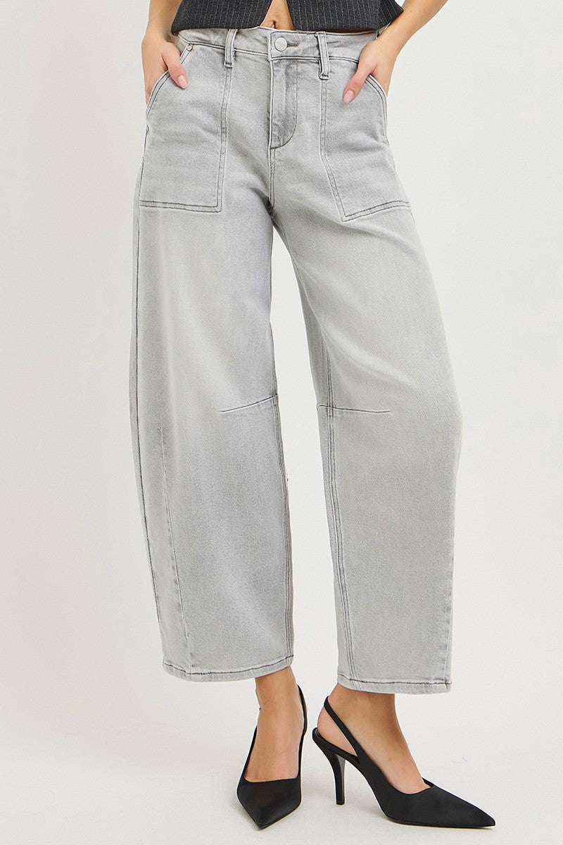 RISEN slouchy cropped barrel jeans front view