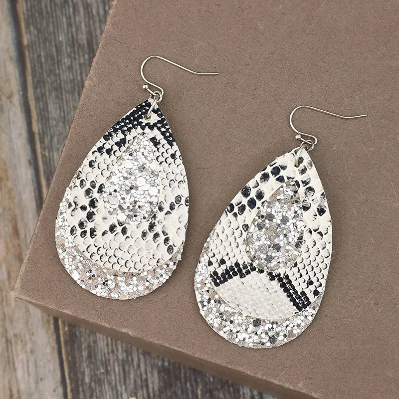 Faux Leather Sequin Teardrop Earrings side view