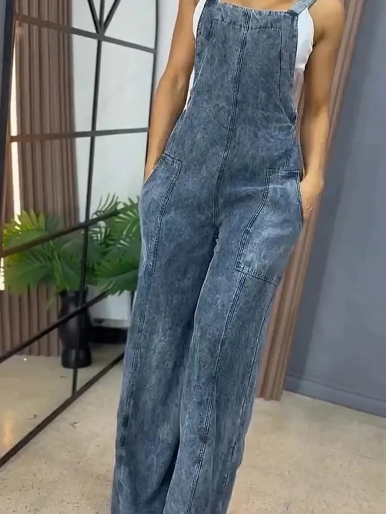Full Size Wide Leg Washed Denim Overalls Plus Size - Fashorio