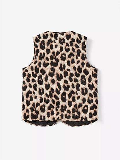 Leopard Print Tie Front Vest Coat - Fashorio