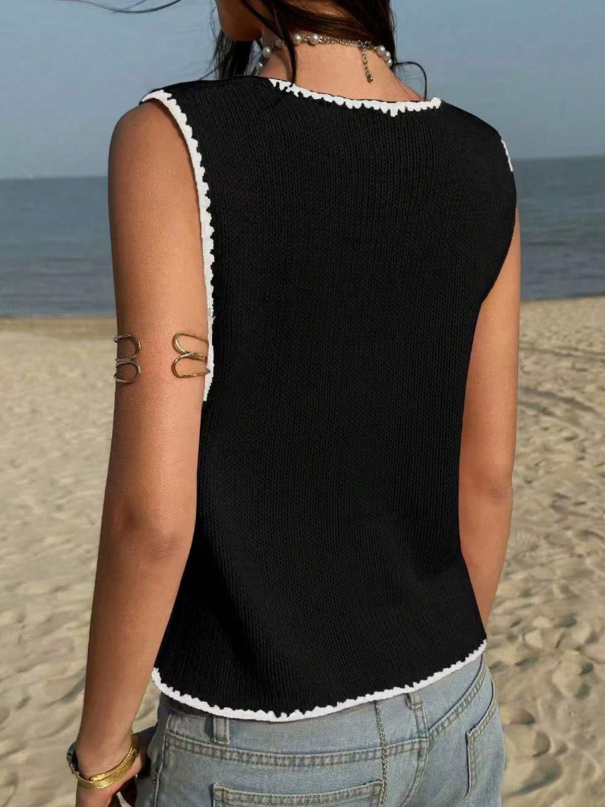 Cropped Button Down Sweater Vest, view 8