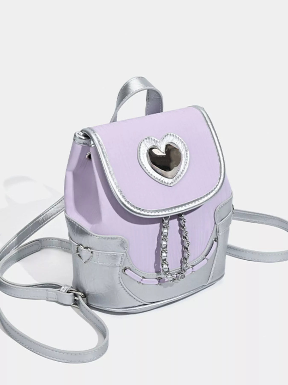 Heart flap mini backpack shoulder strap detail