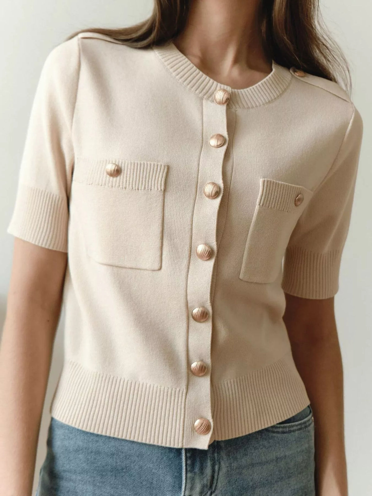 Short sleeve cardigan black tone