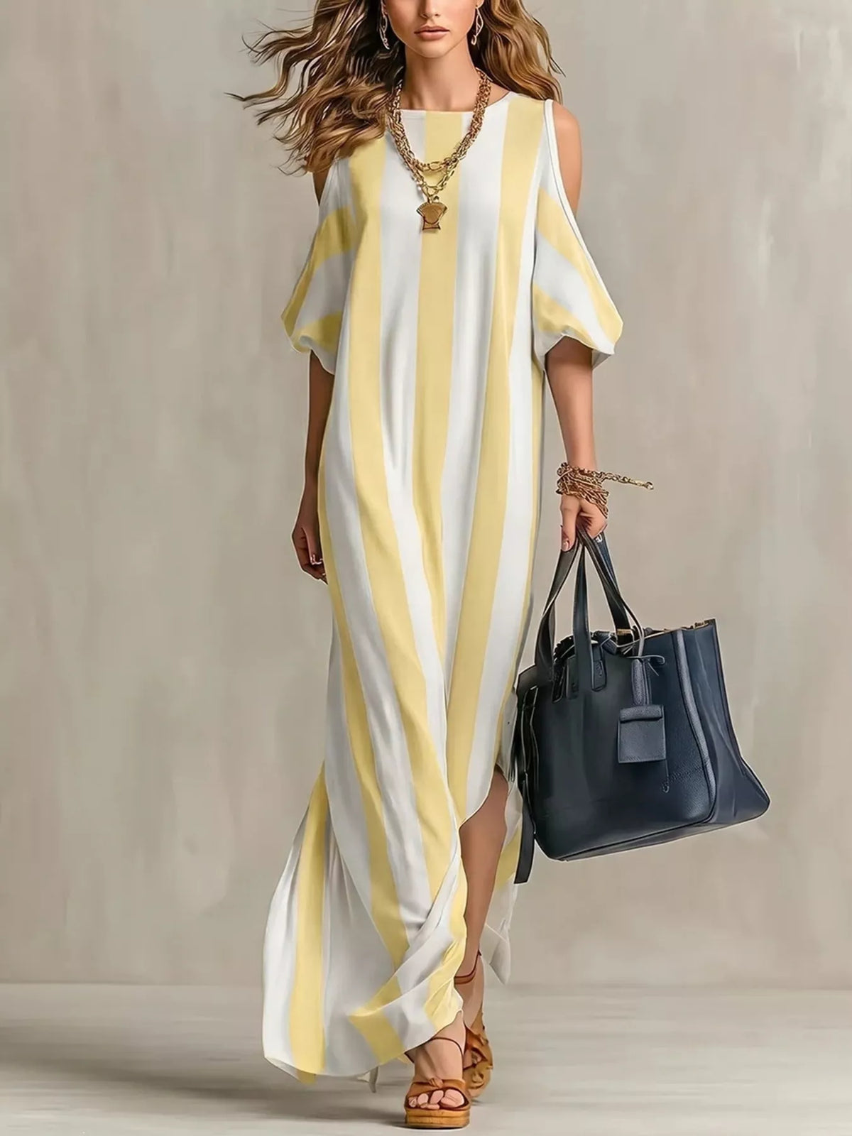 Cold shoulder maxi dress neckline detail