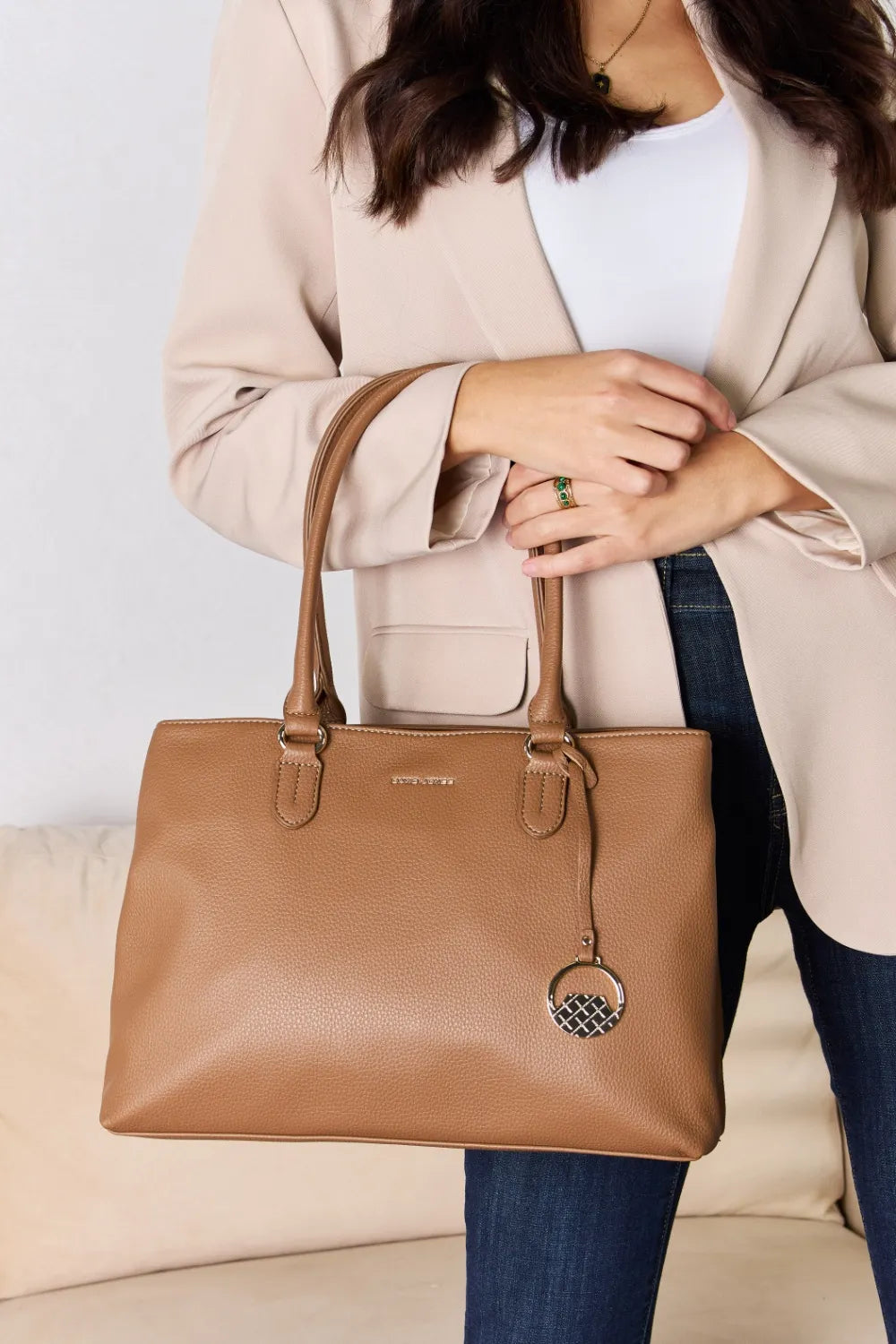 David Jones Structured Leather Handbag BROWN One Size - Fashorio