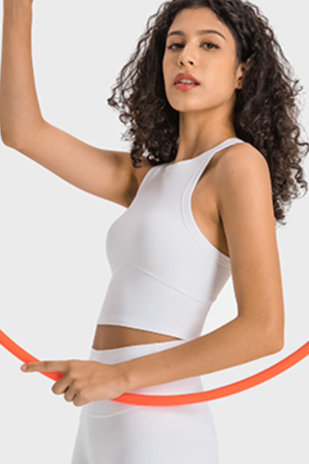 Racerback Cropped Sports Tank on model