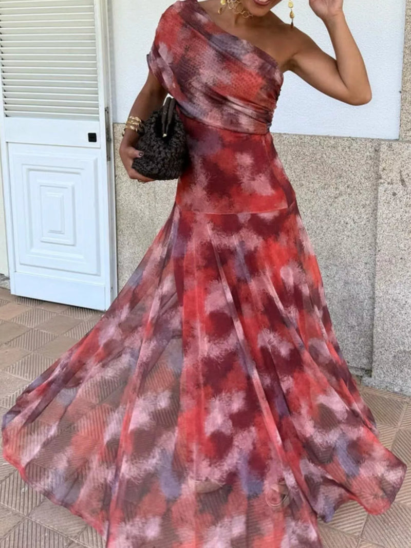 Printed short sleeve maxi dress front view