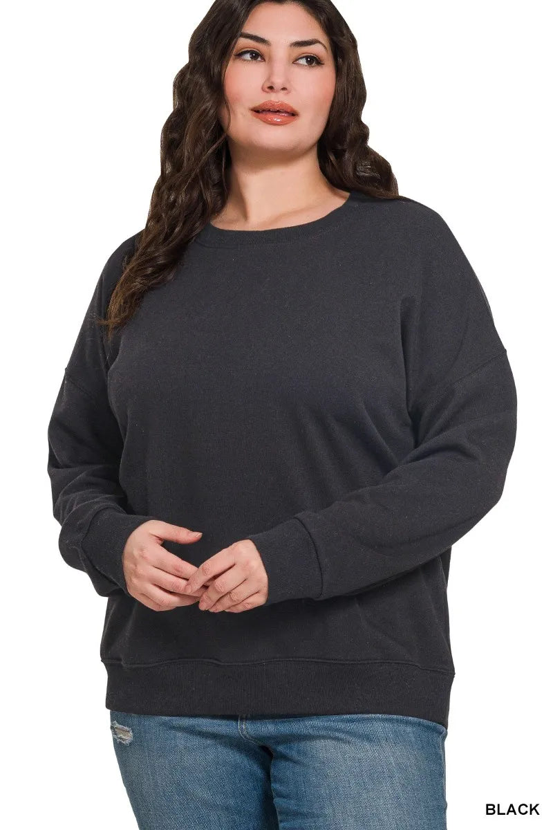 Zenana Full Size Fleece Drop Shoulder Sweatshirt Plus Size - Fashorio