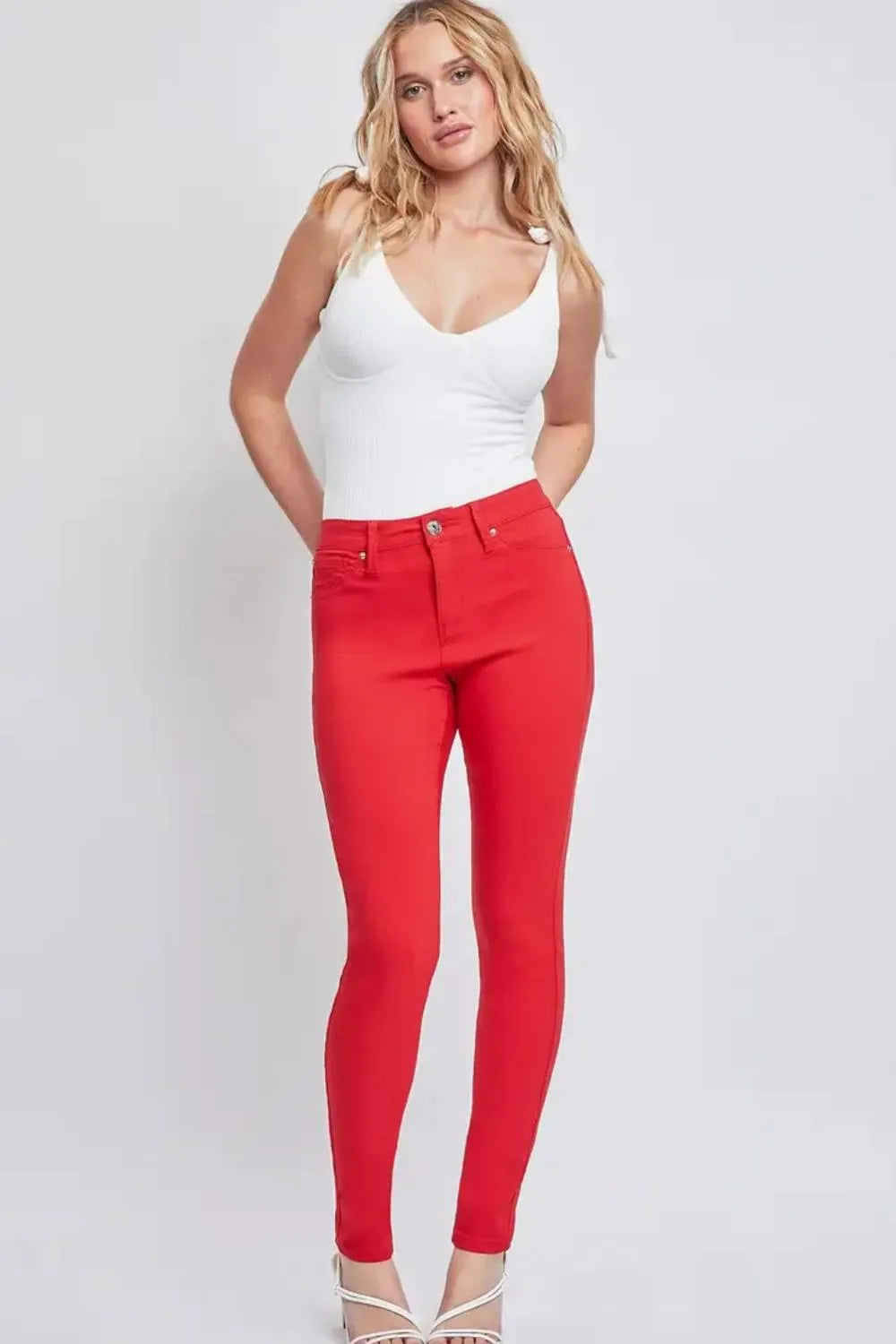 YMI Jeanswear Full Size Hyperstretch Mid-Rise Skinny Jeans Ruby Red - Fashorio