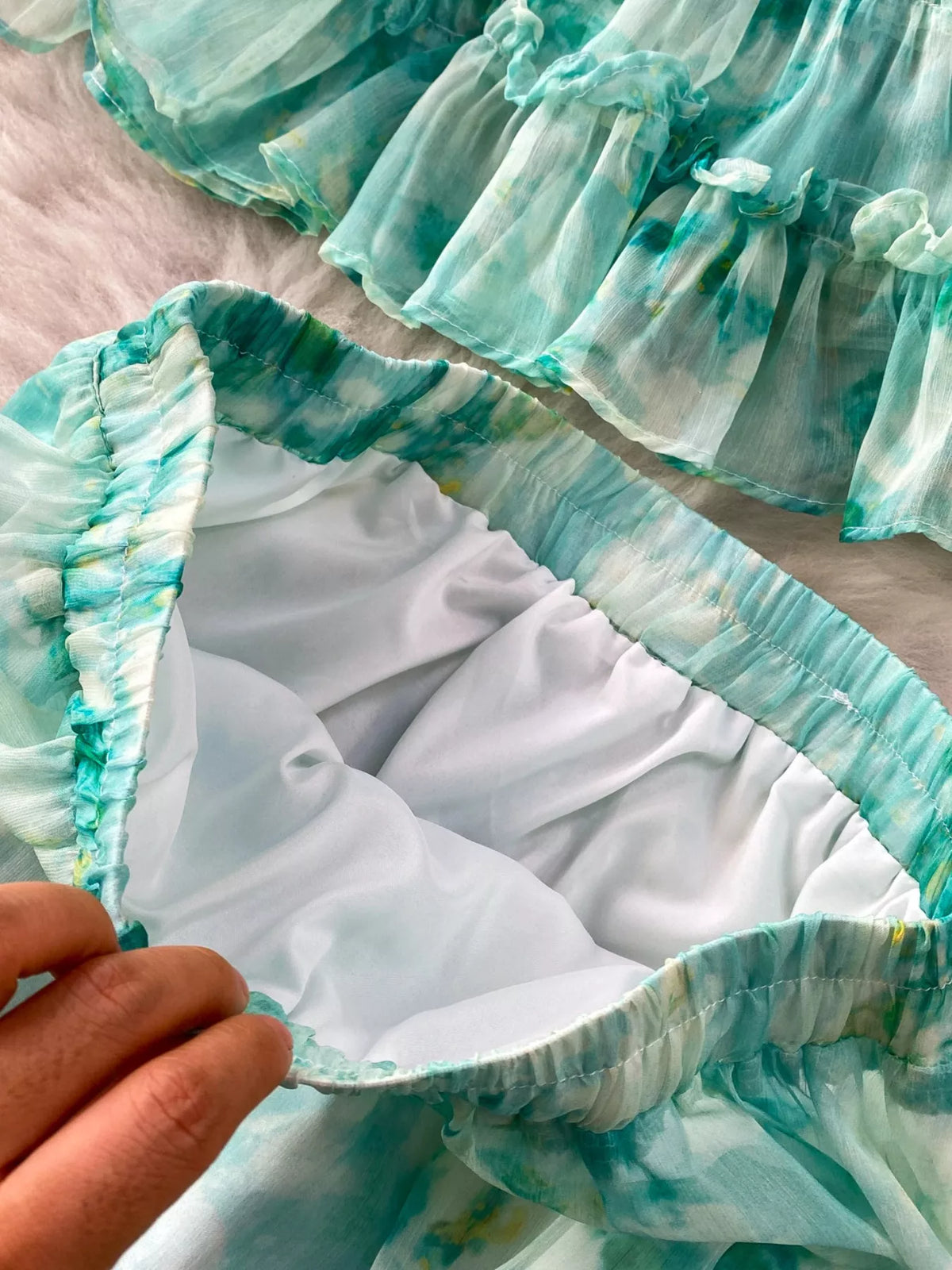 Floral ruffle blouse close up