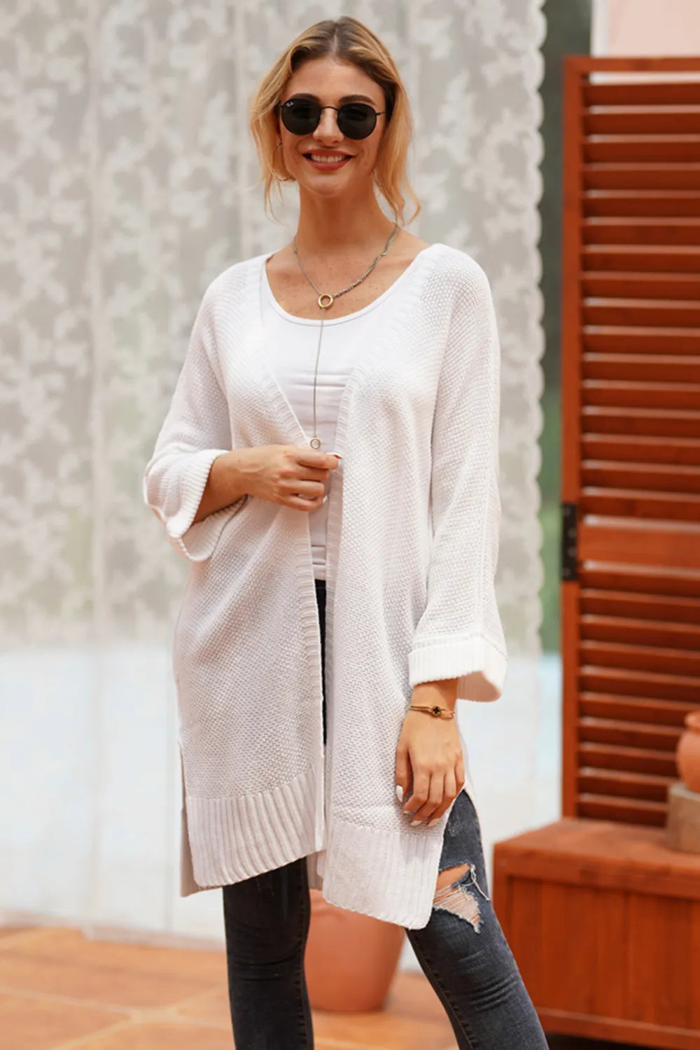 Open Front Long Sleeve Cardigan - Fashorio