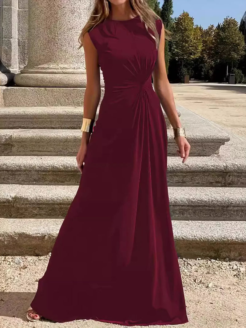 twisted round neck sleeveless maxi dress front view