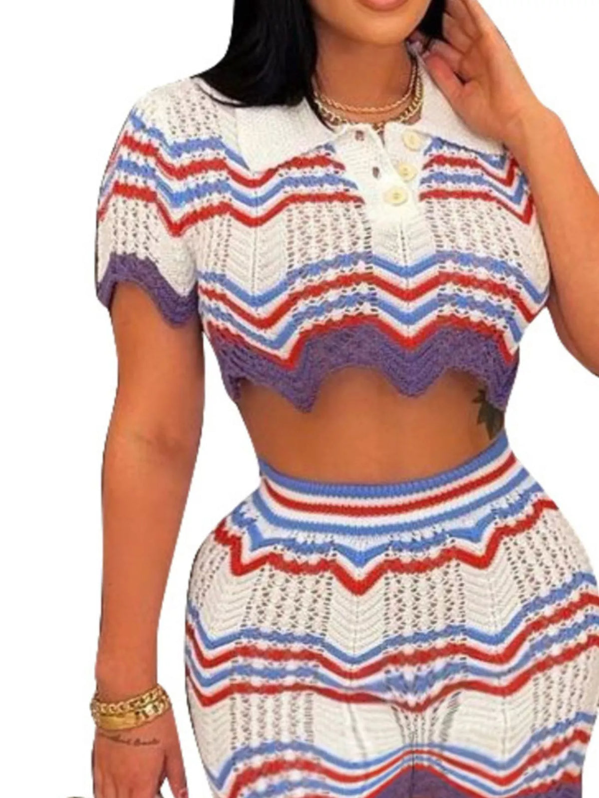 Matching crochet shorts set styling