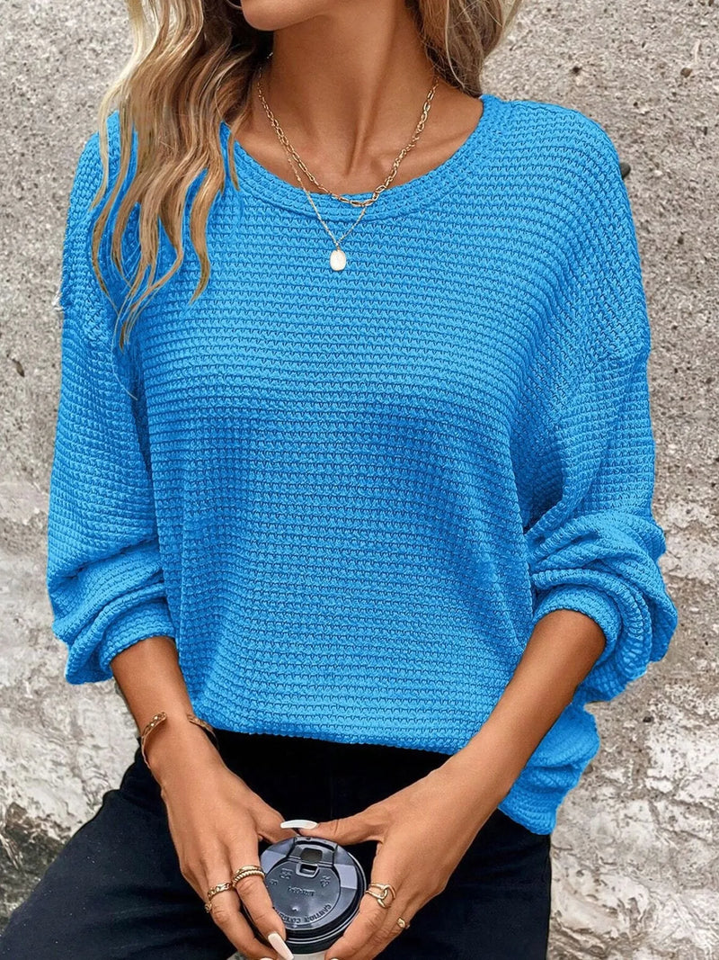Plus size waffle knit round neck tee front view