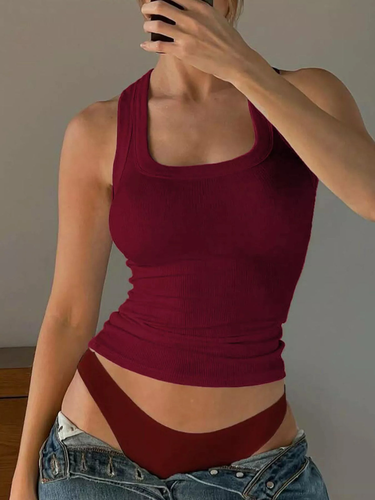 Ribbed tank laid flat showing full shape
