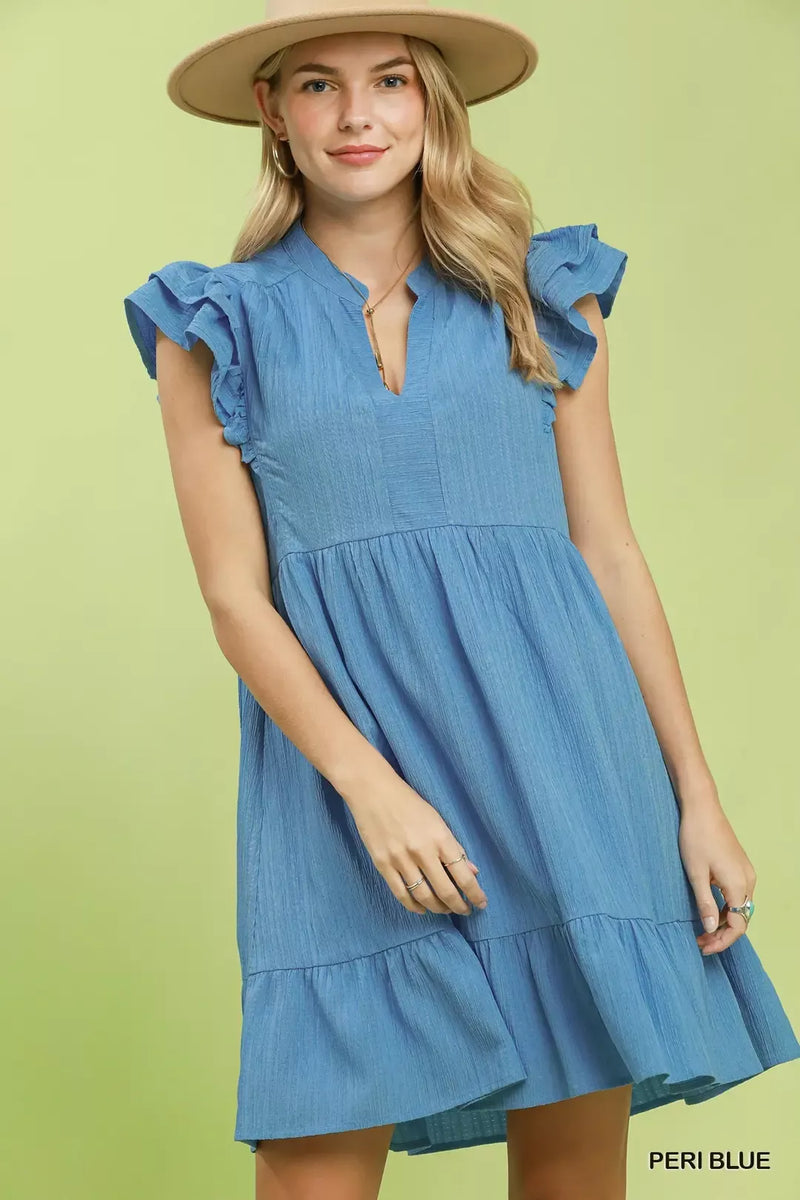 Umgee ruffle sleeve babydoll dress front view