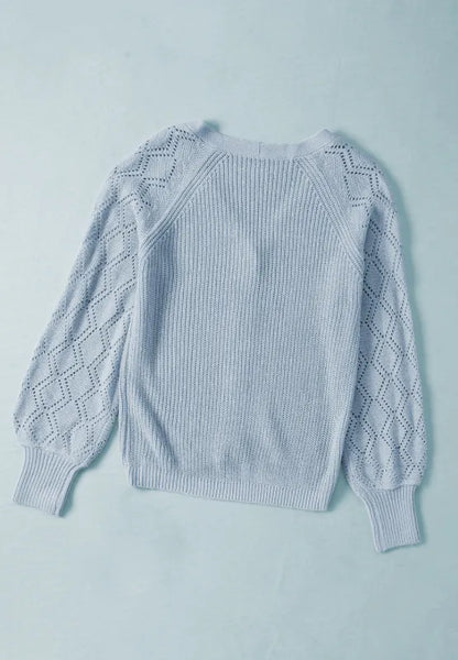 Openwork V-Neck Button Up Cardigan - Fashorio