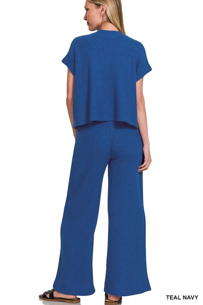 Zenana Sweater Boxy Top & Long Pants Set - Fashorio