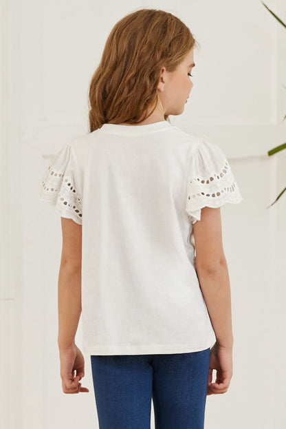 Round Neck Flutter Sleeve T-Shirt - Fashorio