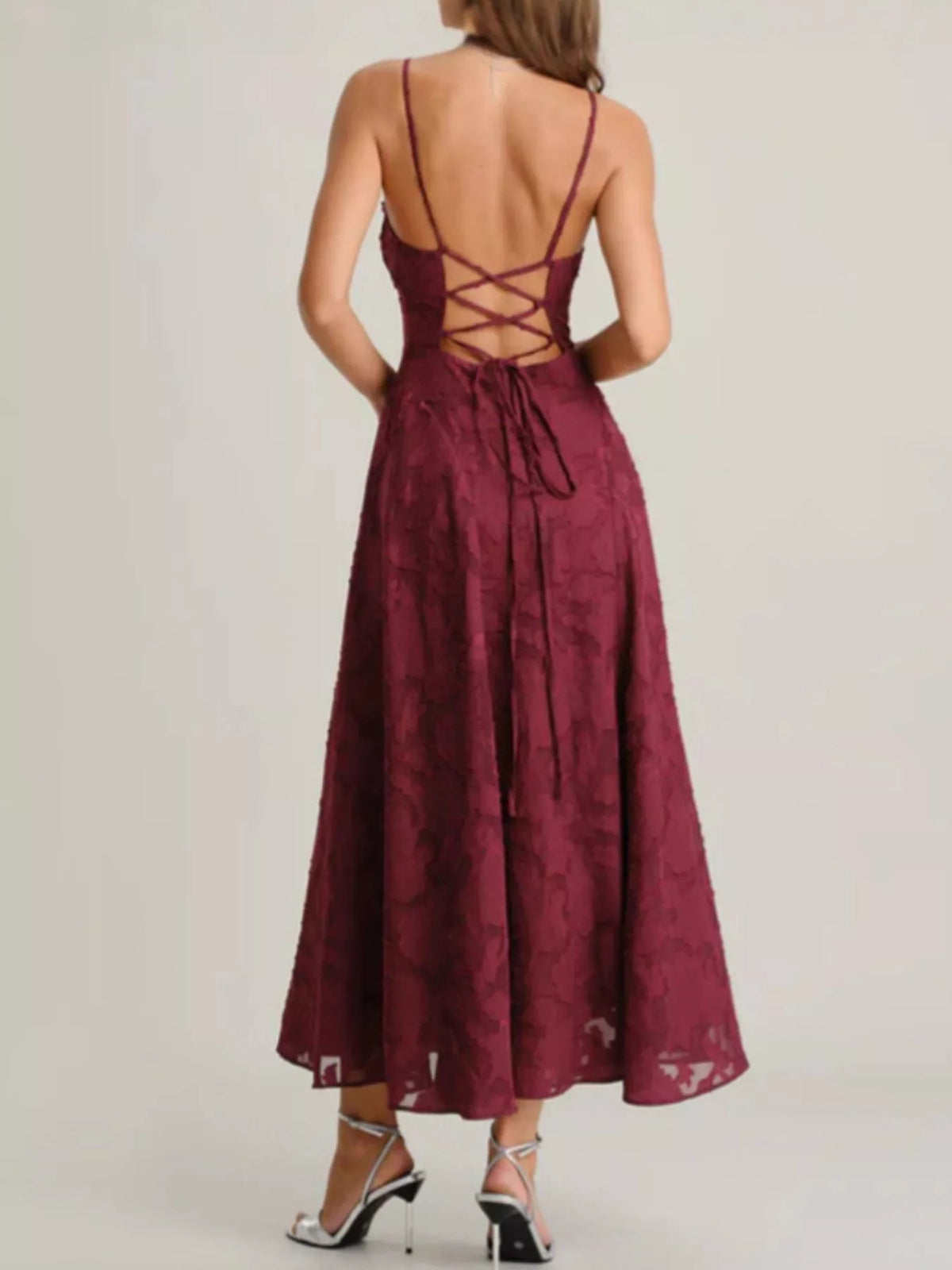 Lace up back detail on maxi dress