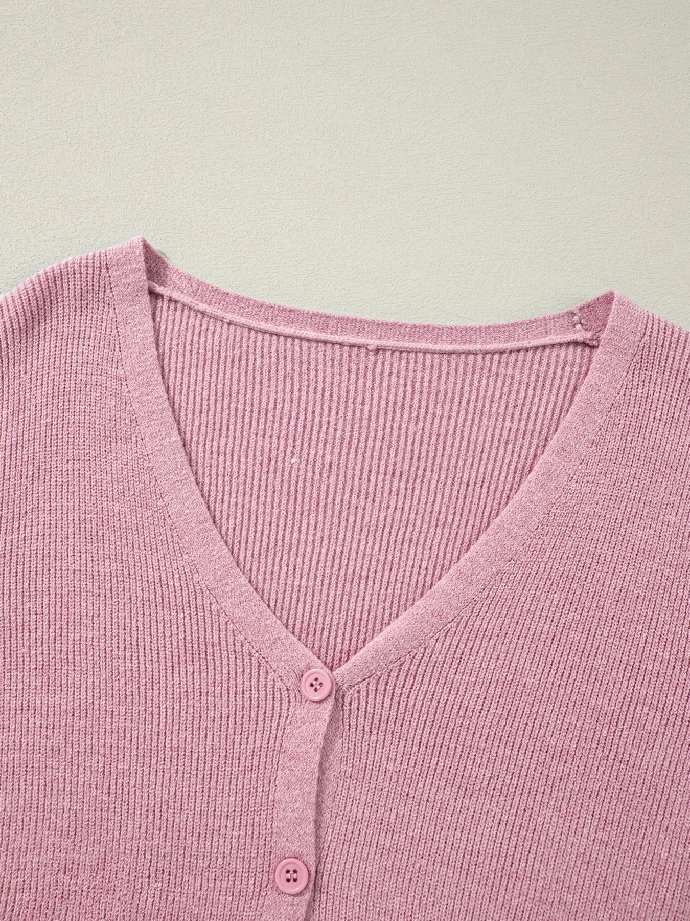 Ribbed Knit Button Front V Neck Cardigan - Fashorio