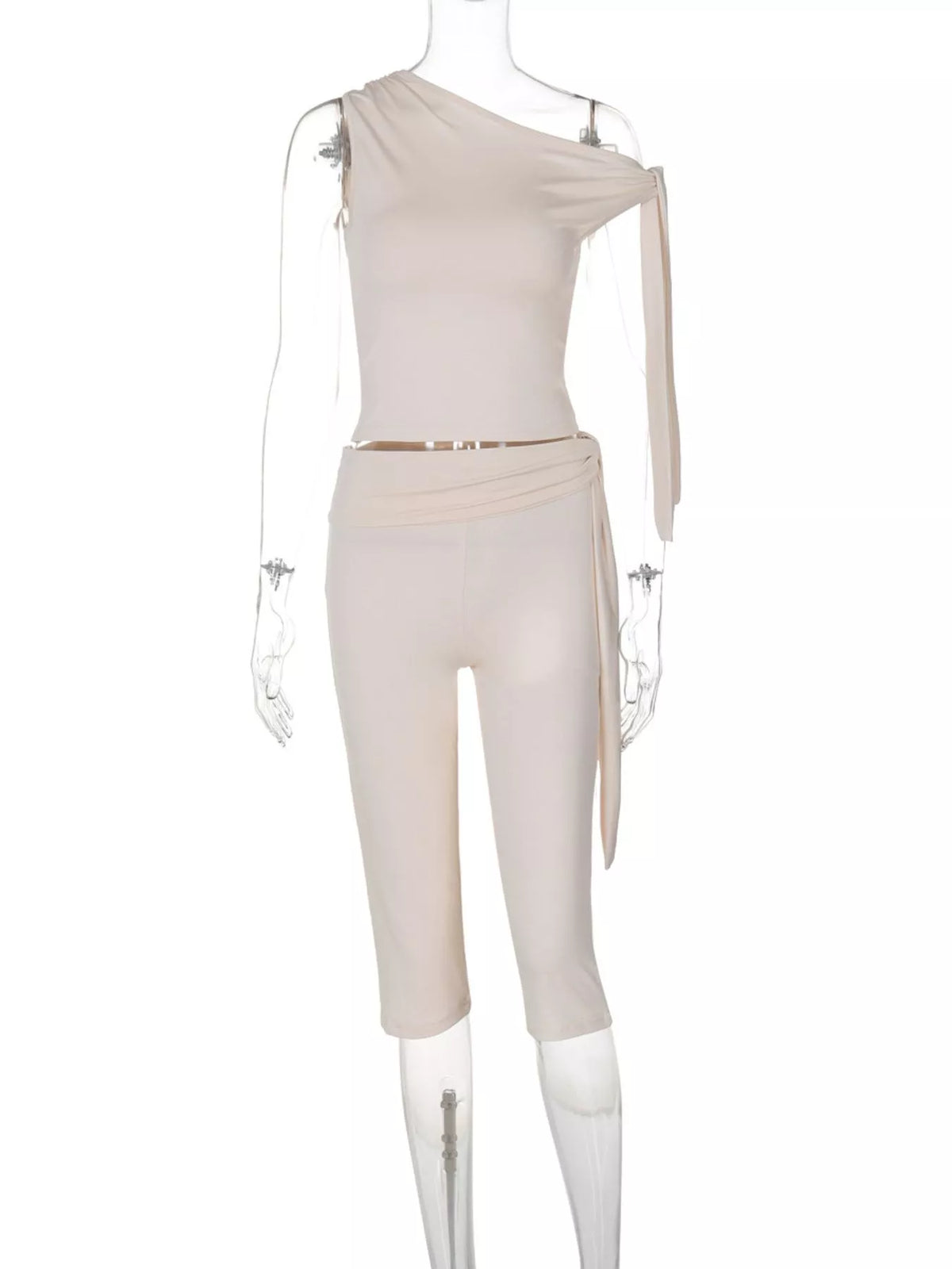 Asymmetrical One Shoulder Top and Capri Two Piece Set, view 13