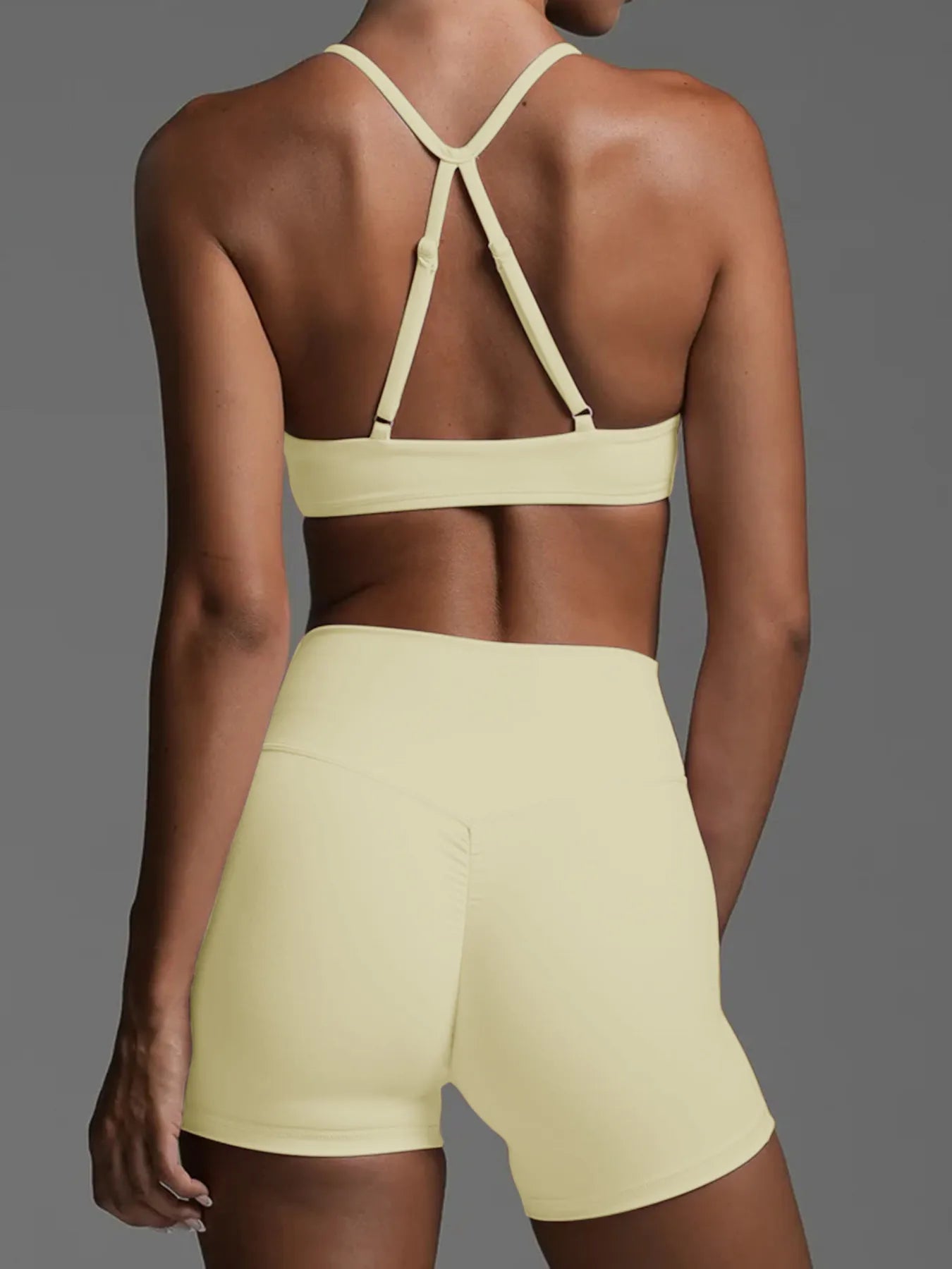 Ruched Sports Bra and High-Waisted Shorts Active Set - Fashorio