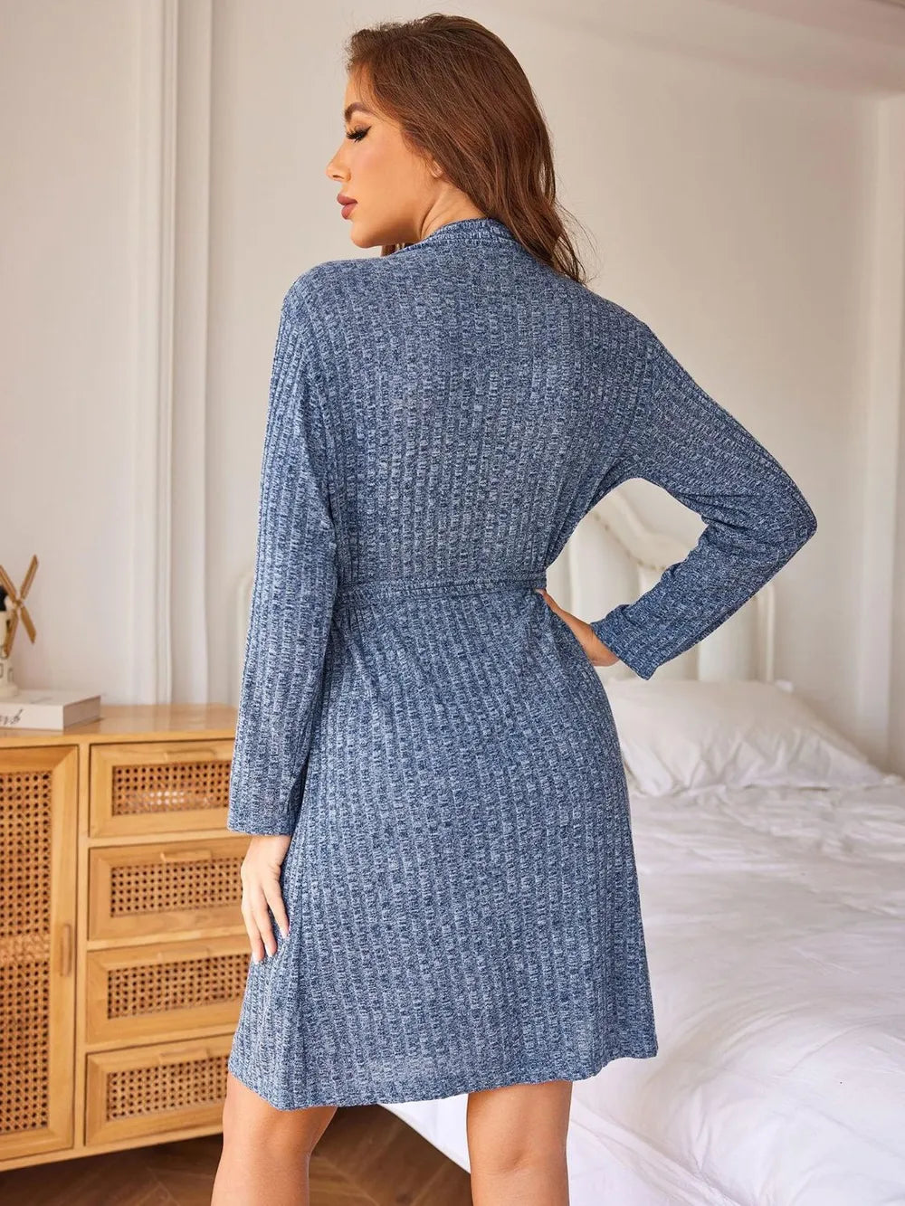 Tied Solid Lounge Nightgown with Pockets - Fashorio