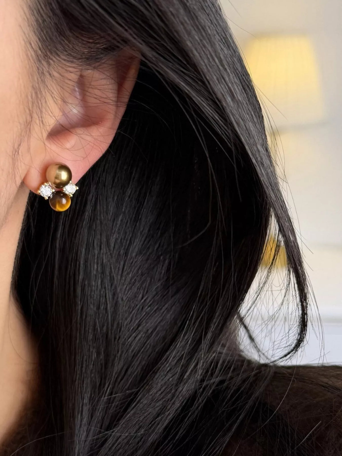 Tiger eye stud earrings side profile