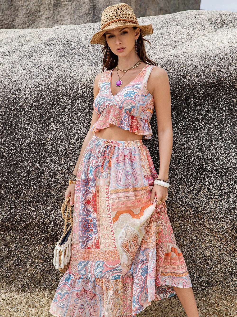 Printed top and skirt set side view
