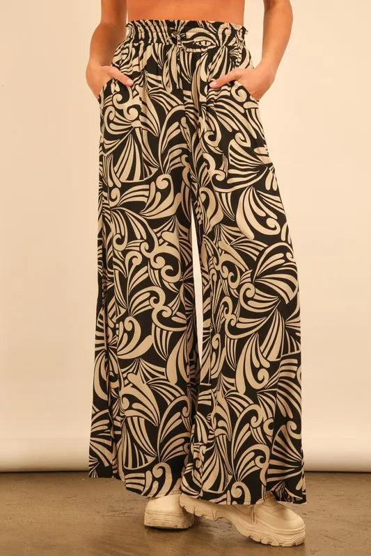 VERY J Full Size Printed Wide Leg Pants Plus Size - Fashorio