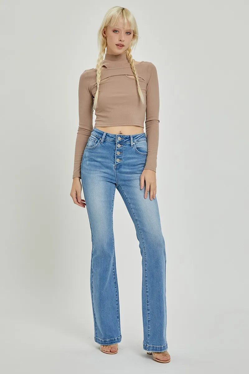 RISEN Full Size High Rise Button Fly Bootcut Jeans - Fashorio