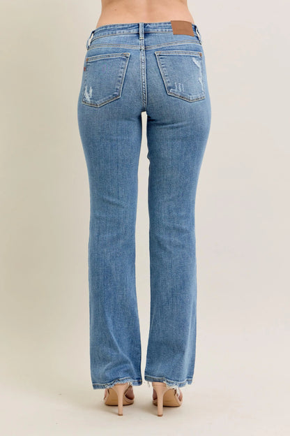 Judy Blue Full Size Mid Rise Wash Destroy Hem Bootcut Jeans Plus Size - Fashorio