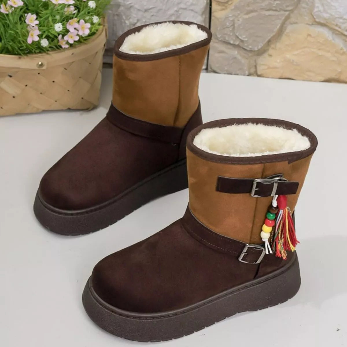 Bohemian Style Ankle Boots with Tassel Decor angled view