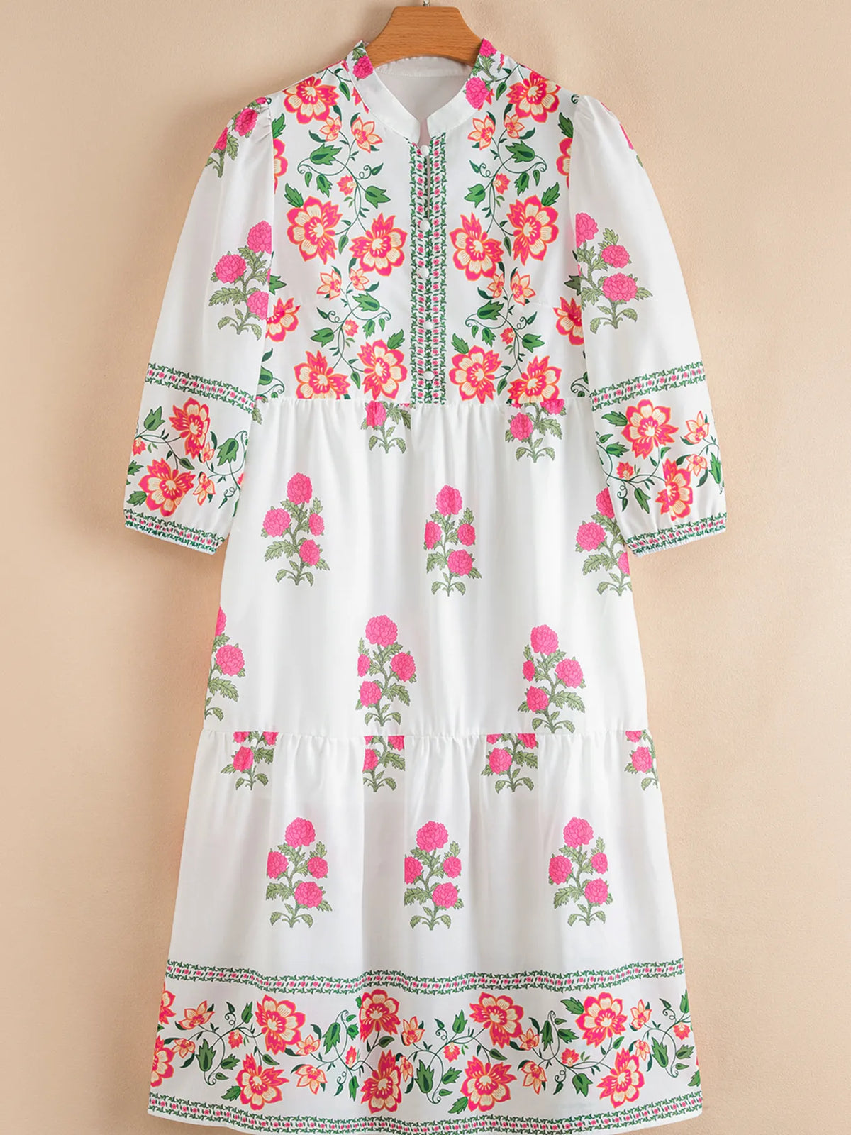 Floral Half Button Mandarin Neck Maxi Dress, side view
