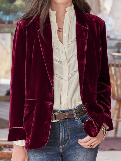 Pocketed Button Up Lapel Collar Blazer - Fashorio